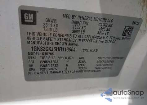 2017 GMC Yukon Denali z USA, uszkodzony, nr VIN 1GKS2CKJ6HR113604